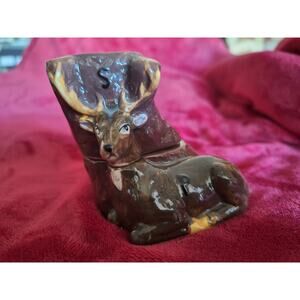 Stag Deer Salt and Pepper Shaker Set Two Parts Stackable - Estate Find! VTG